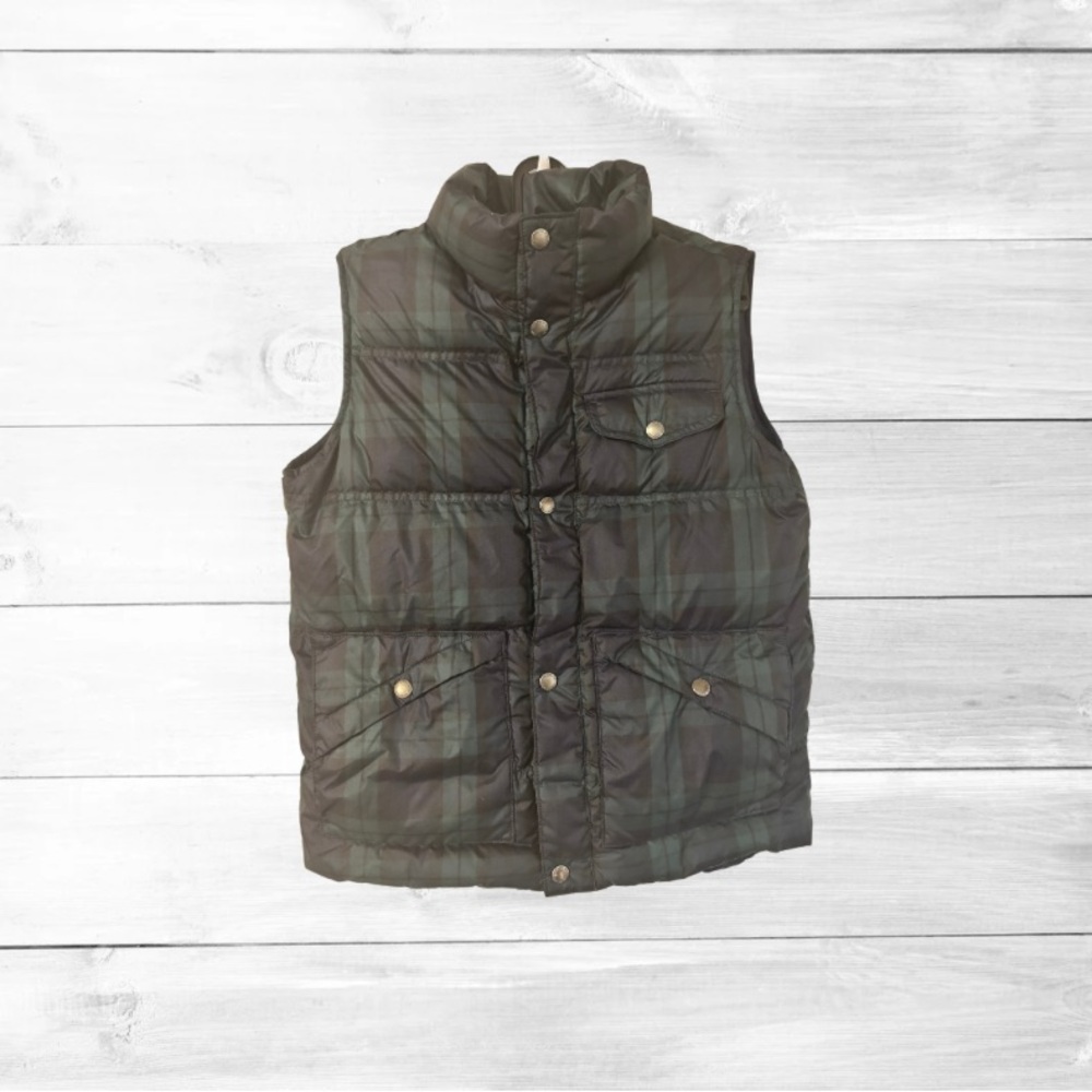 Lands' End Kids Unisex Navy green plaid Puffer Vest